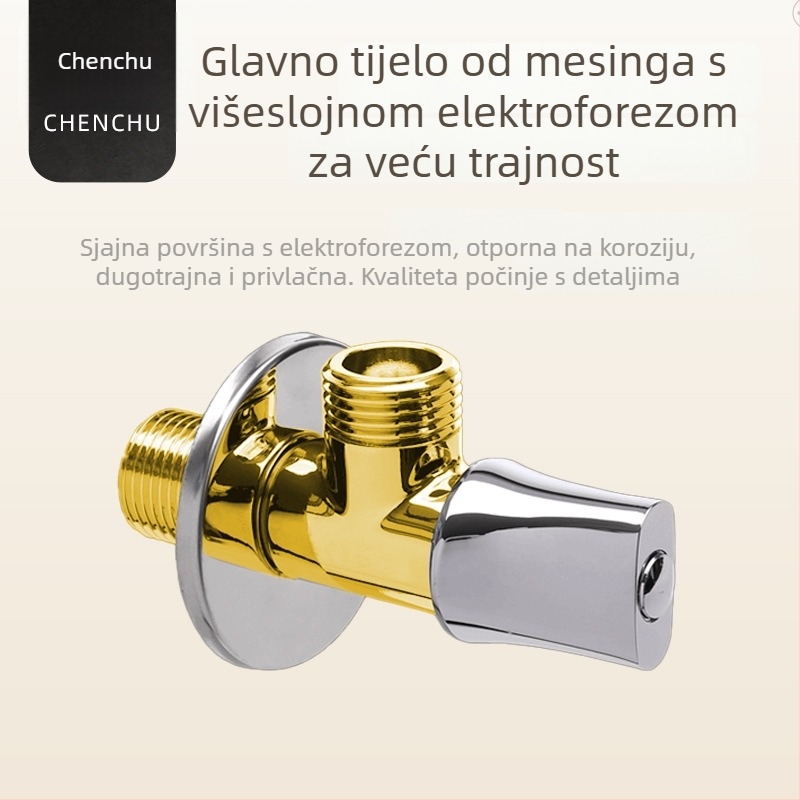 Bakreni kuglični ventil za bojler, veliki protok, navojni priključak, toplu i hladnu vodu, tuš sustav