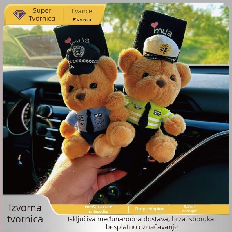 Evans plišani set jastučića za sigurnosni pojas automobila – sladak medvjedić policajac, univerzalan