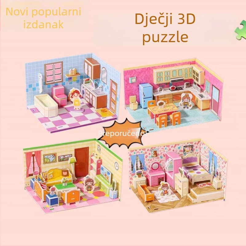 Ručno sastavljiva 3D papirnato slagalica: kućica za djecu 4–6 godina, edukativna igračka, kreativan poklon