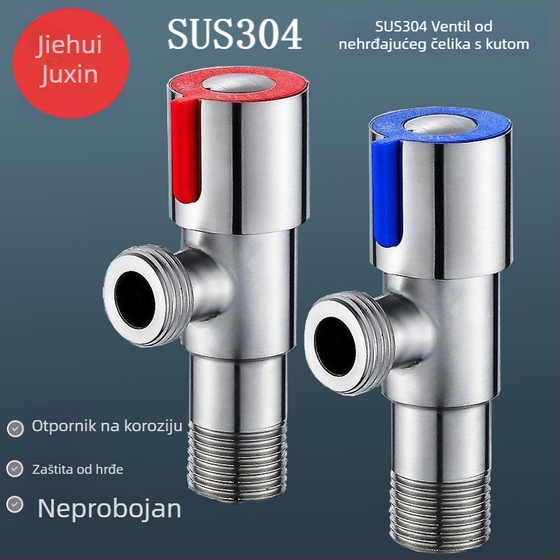 304 nehrđajući čelik kutni ventil s crveno-plavim kotačićem, ručna ugradnja, radni tlak 10, pogodna za kuhinju, WC, umivaonik i bojler, model 304 kutni ventil s kotačićem