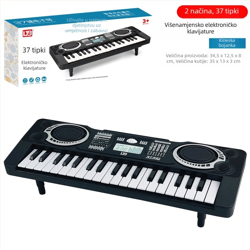 Dječja elektronička tipkovnica igračka, 37 tipki, dvostruki način rada, početnički instrument (uzrast 4–6 godina; 3C potvrda)