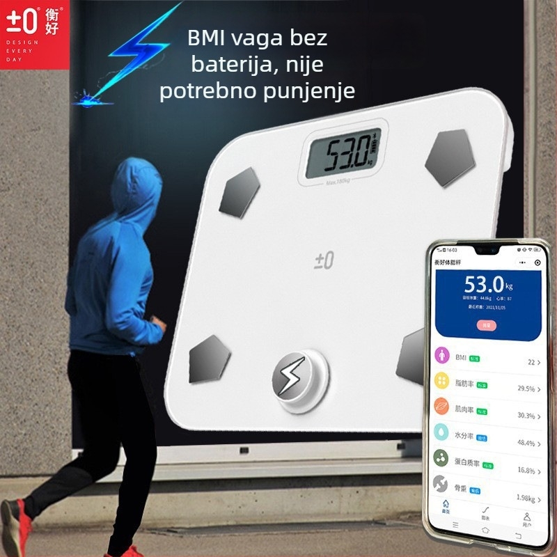 Vaga za tjelesnu masnoću s Bluetoothom, pametna precizna vaga za mjerenje težine, tjelesne masnoće, vlage i kalorija