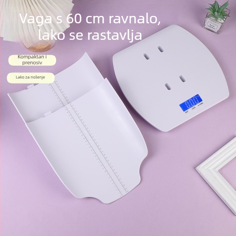 BeBiška vaga – digitalna vaga za bebe, virge; maksimalna nosivost 100 kg; napajanje s 2 AAA baterije; pakiranje od 5 kom