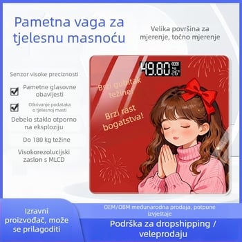Vaga za tjelesnu masnoću - mjeri tjelesnu težinu, masnoću, kalorije i sadržaj vode (USB punjenje; max 360 jin)