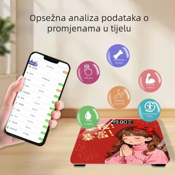 Vaga za tjelesnu masnoću - mjeri tjelesnu težinu, masnoću, kalorije i sadržaj vode (USB punjenje; max 360 jin)