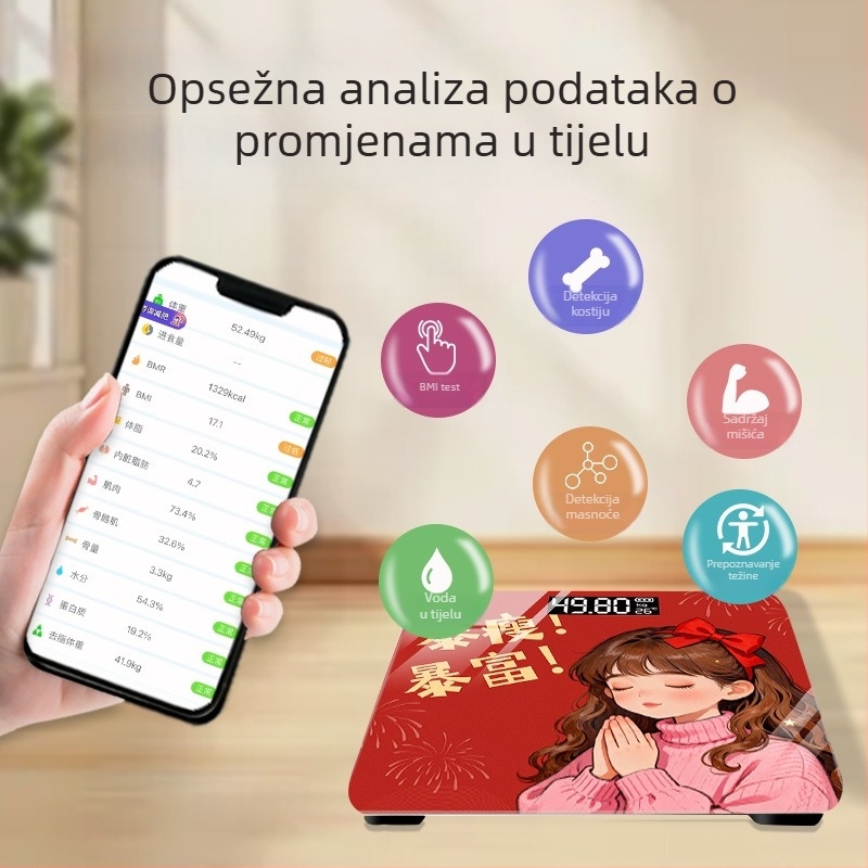 Vaga za tjelesnu masnoću - mjeri tjelesnu težinu, masnoću, kalorije i sadržaj vode (USB punjenje; max 360 jin)