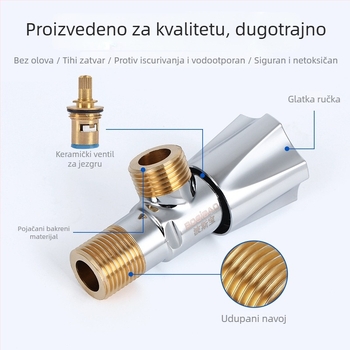 Bakreno tijelo: kutni ventil za miješanje tople i hladne vode, 1 ulaz 2 izlaza, model 7000, radni tlak 0,3 MPa