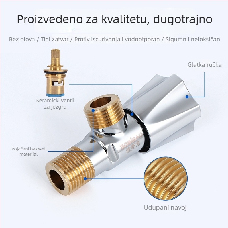 Bakreno tijelo: kutni ventil za miješanje tople i hladne vode, 1 ulaz 2 izlaza, model 7000, radni tlak 0,3 MPa