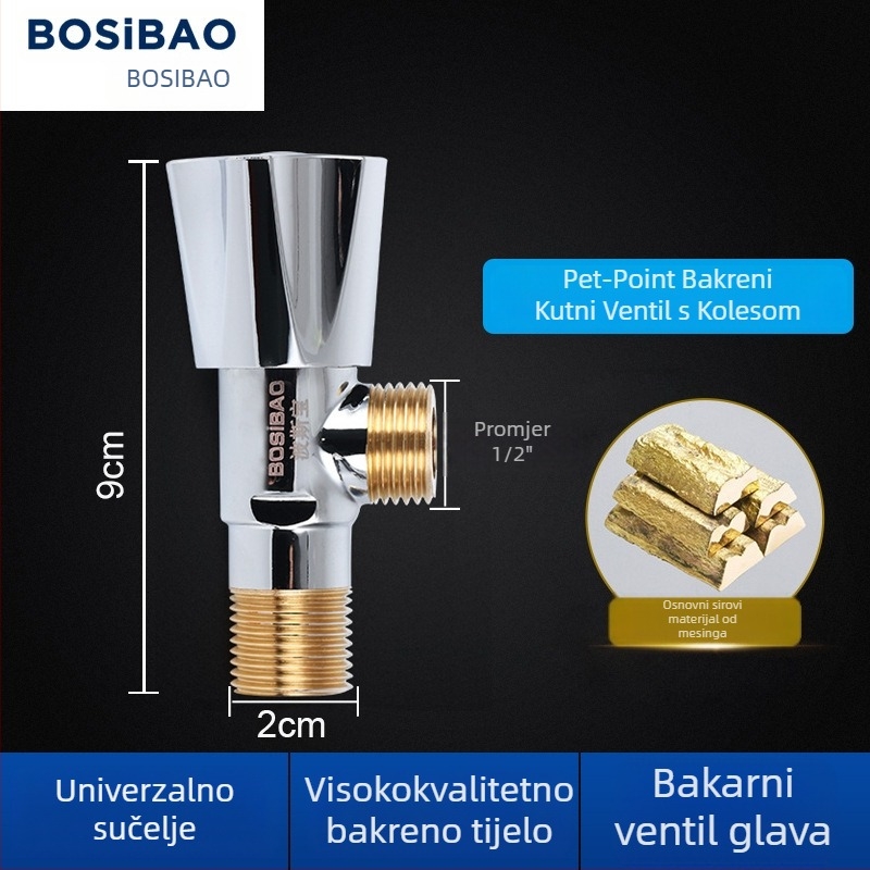 Bakreno tijelo: kutni ventil za miješanje tople i hladne vode, 1 ulaz 2 izlaza, model 7000, radni tlak 0,3 MPa