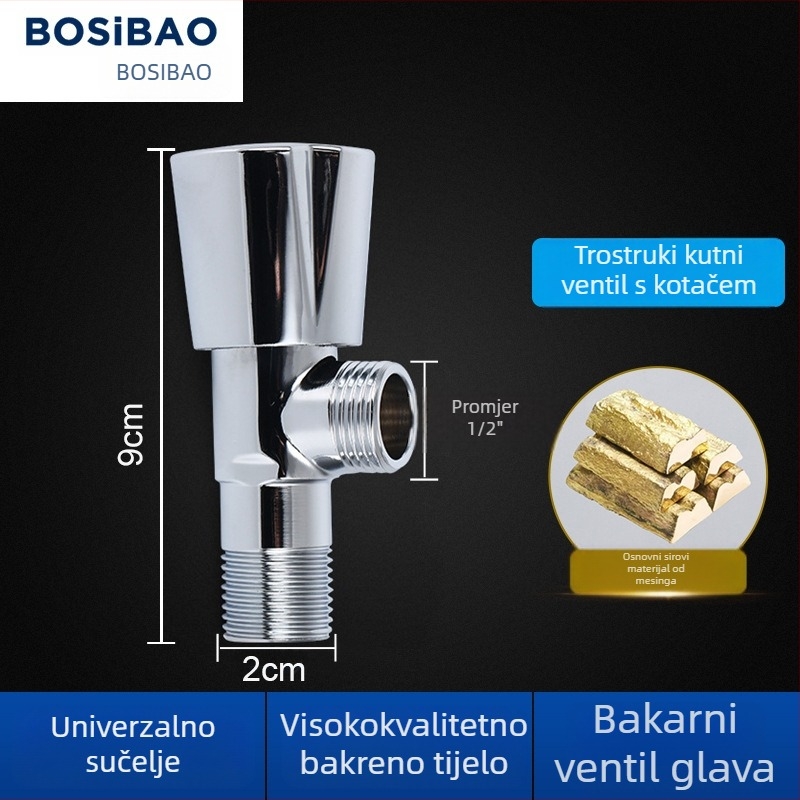 Bakreno tijelo: kutni ventil za miješanje tople i hladne vode, 1 ulaz 2 izlaza, model 7000, radni tlak 0,3 MPa