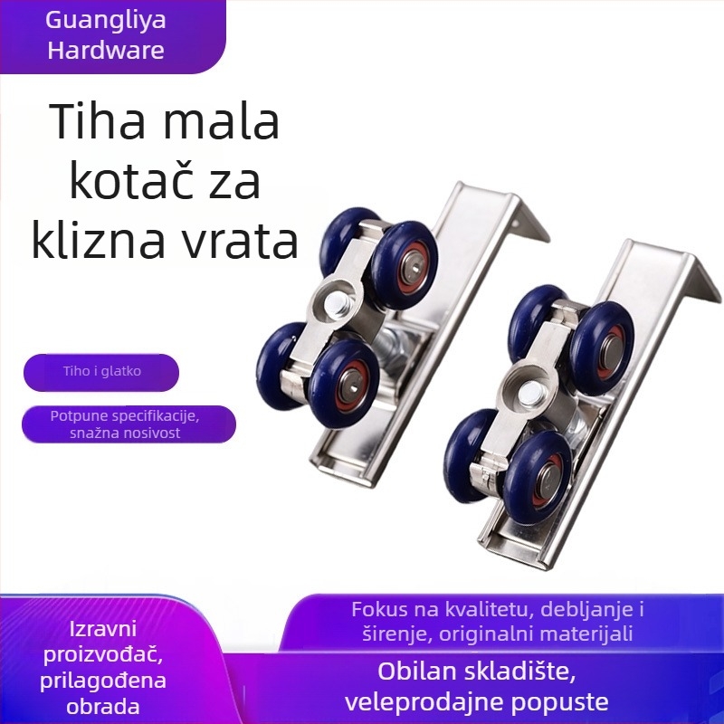 Nerđajući čelik, tih set od četiri mala visića kotačića za klizna vrata, OEM