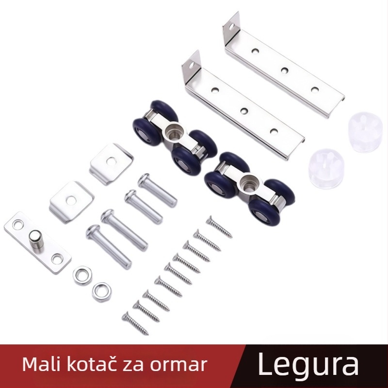 Nerđajući čelik, tih set od četiri mala visića kotačića za klizna vrata, OEM