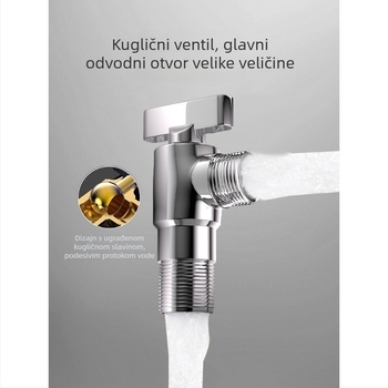 Kutni kuglični ventil visokog protoka, unutarnji promjer 20 mm, 201 nehrđajući čelik, zidni navoj, za slavinu