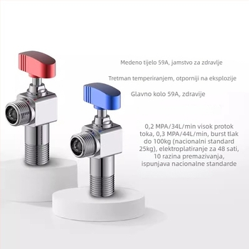Mesingov kutni ventil velikog protoka, zidni ugradbeni, radni tlak 1,0 MPa, pogodan za kupaonicu, kuhinju i balkon