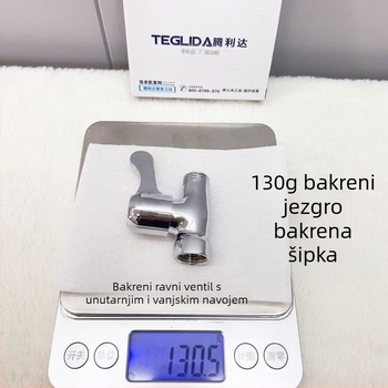 Bakreni ravni prolazni ventil s unutarnjim navojem i kutnim spojem za topli/hladno ulaz/izlaz, materijal bakar, unutarnji promjer 4, radni tlak 1.0, neto težina 130