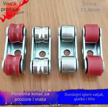 Rola za vrata i prozore s nylon dvostrukim kotačem, kugličnim ležajem i vodilicom kotača za mrežu s dijamantnim uzorkom