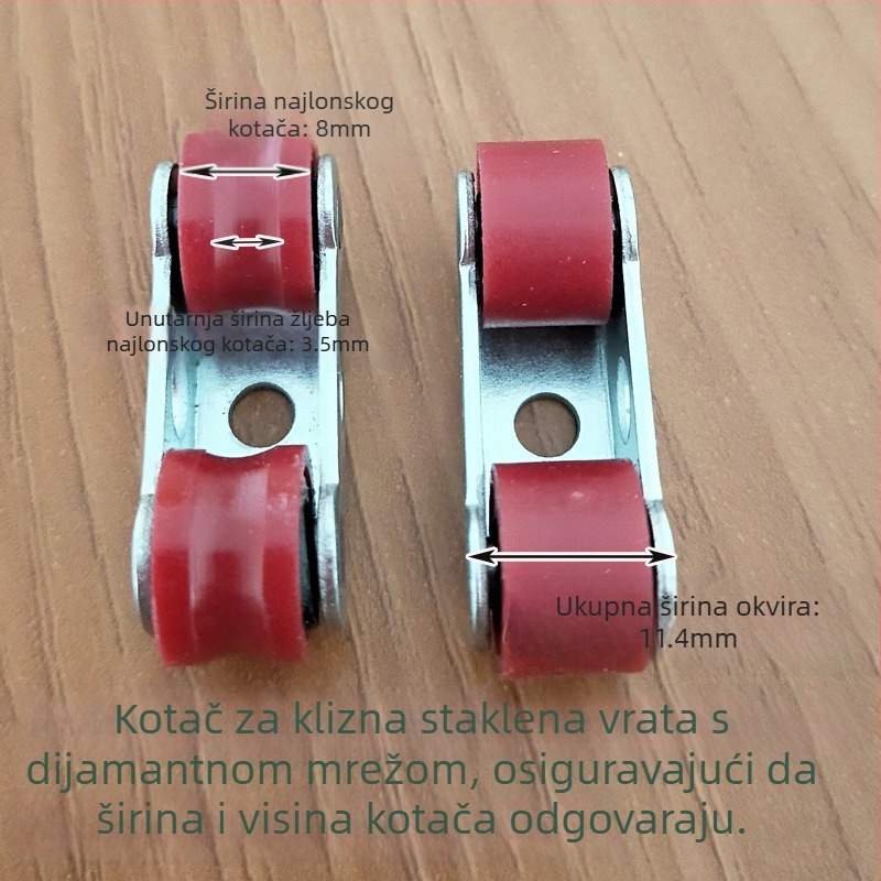Rola za vrata i prozore s nylon dvostrukim kotačem, kugličnim ležajem i vodilicom kotača za mrežu s dijamantnim uzorkom