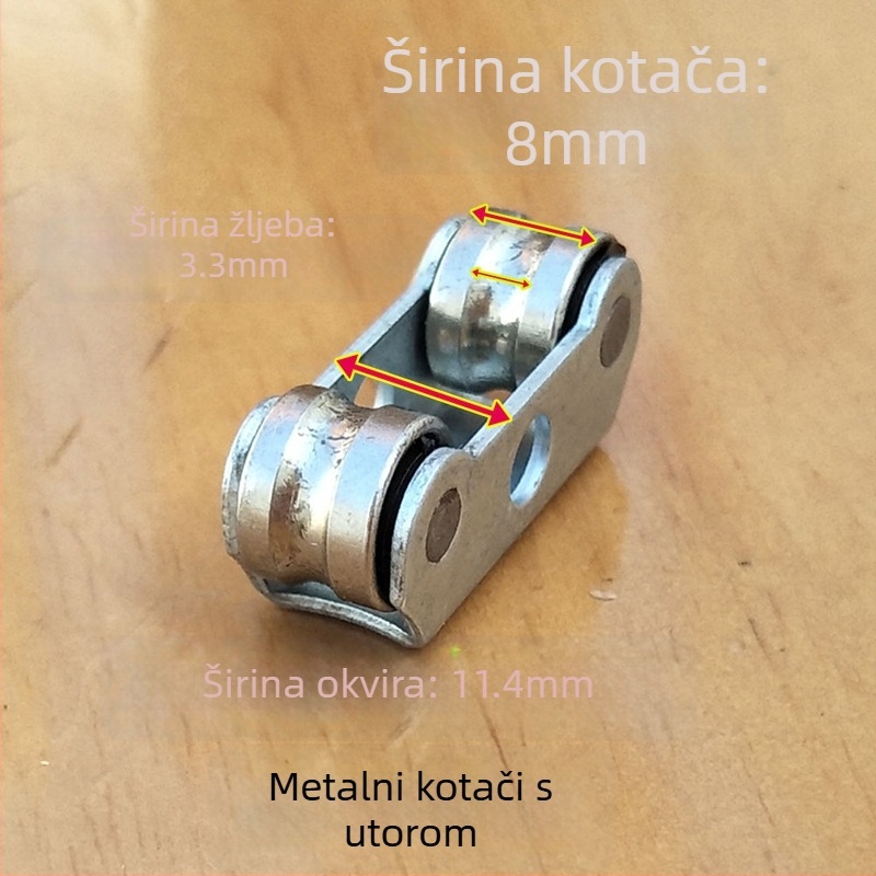 Rola za vrata i prozore s nylon dvostrukim kotačem, kugličnim ležajem i vodilicom kotača za mrežu s dijamantnim uzorkom