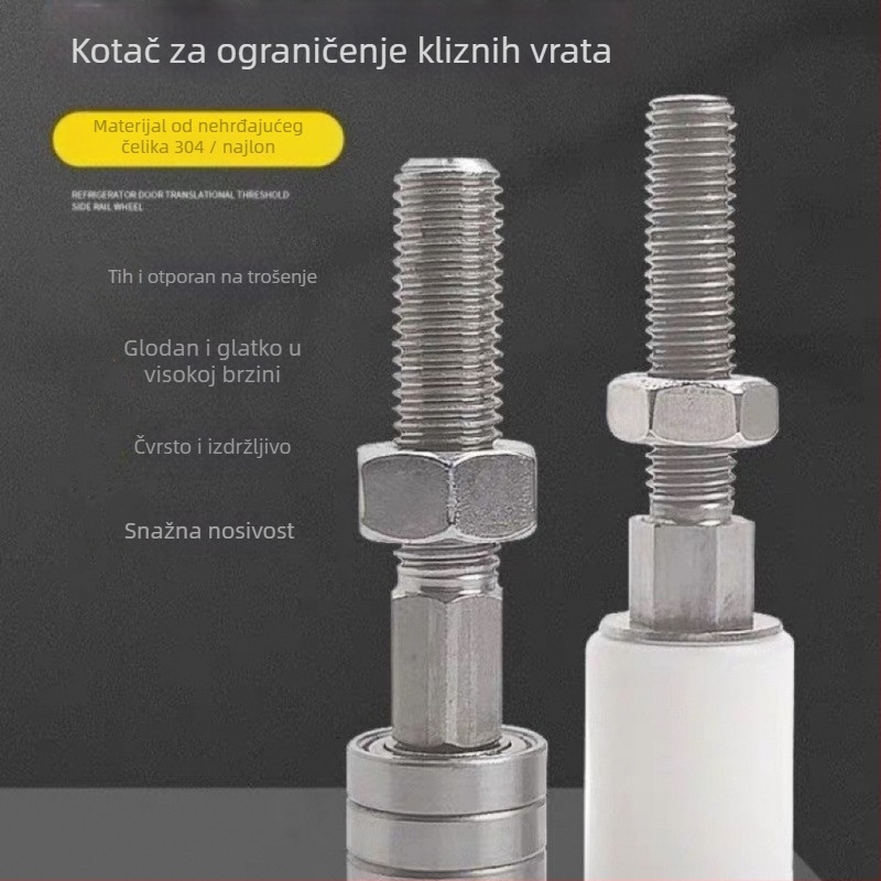 Vodič kotača za klizna vrata hladnjave sa bočnim vodilicama, zaštita od sudara i ograničivač, M10 osovina