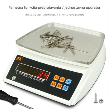 Elektronička vaga za vaganje i brojanje, model 810; raspon mjerenja 3 kg, 6 kg, 15 kg, 30 kg; dimenzije 28×34×12 cm; elektroničko mjerenje; punjiva baterija; višestruka namjena