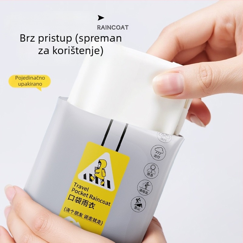 Jednokratna kišna pončo PEVA, dugi model za odrasle, za planinarenje i vanjsku upotrebu; materijal EVA/PEVA, debljina 90 g