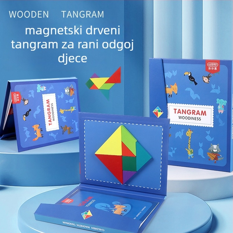 Lerth magnetski drveni 3D Tangram puzzle, 160 komada, za djecu 4–6 godina