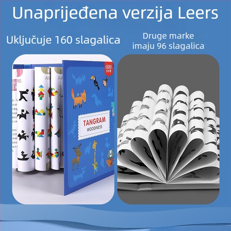 Lerth magnetski drveni 3D Tangram puzzle, 160 komada, za djecu 4–6 godina