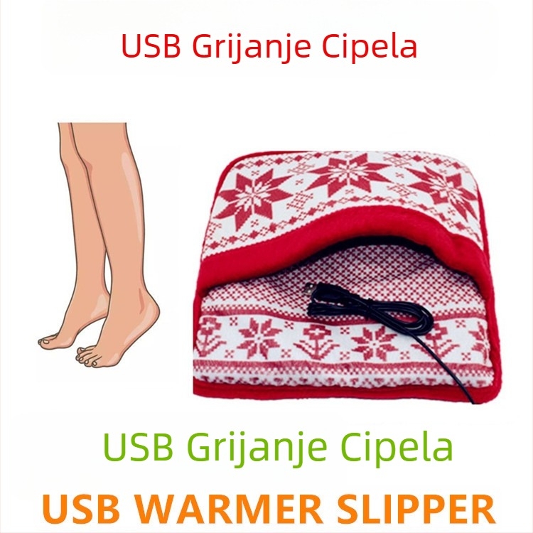 Unisex USB grijane papuče, gornji dio od velura i potplat od prirodnog kaučuka (USB napajanje, grijanje stopala)