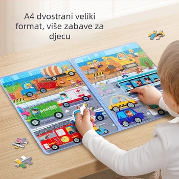 Magnetska slagalica ploča s pregibom spremnika – teme životinje, prijevoz i dinosauri; svestrana, DIY, za djecu 4–6 godina