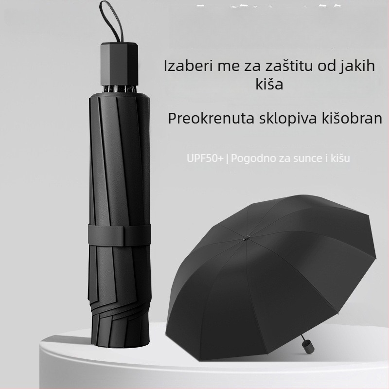 Trostruki sklopivi kišobran s ručnim otvaranjem i zatvaranjem, 8-rameni željezni okvir i središnja šipka od željeza, tkanina 190T, UPF preko 50