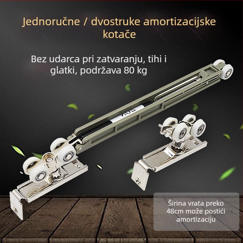 Klizna kuhinjska vrata s amortizerom – dvostrano hidraulično tiho zatvaranje, cinkov legura, model Yigu s bijelim nagnutim kotačićem, nosivost 80 kg