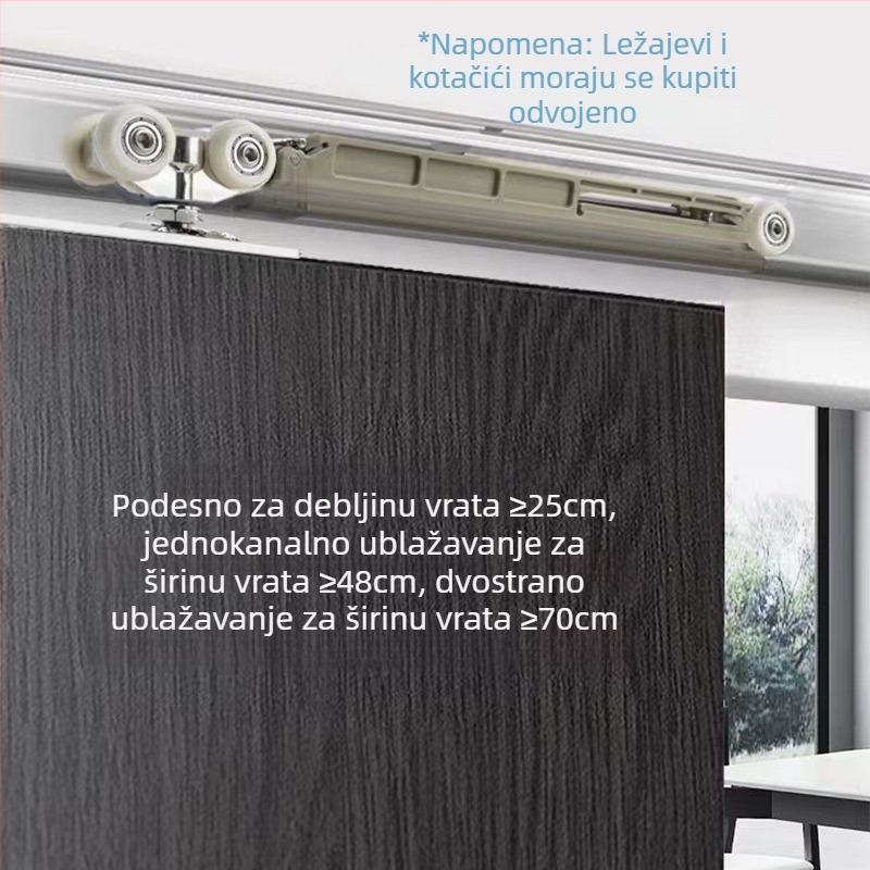 Klizna kuhinjska vrata s amortizerom – dvostrano hidraulično tiho zatvaranje, cinkov legura, model Yigu s bijelim nagnutim kotačićem, nosivost 80 kg