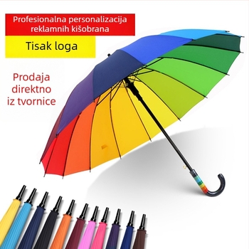 Reklumni kišobran s dugom drškom, čelični okvir s 16 rebara, automatsko otvaranje, tkanina 190T, otisak logotipa