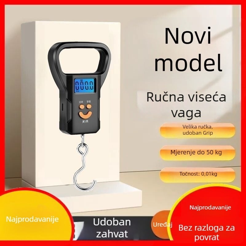 Ručna prijenosna elektronička vaga s oprugom i kukom, USB napajanje, mjerenje tjelesne težine, kapacitet 50 kg