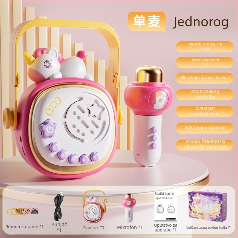 Dječji glazbeni mikrofon s jednorogom i pandom – sve-u-jednom audio uređaj (materijal: plastika; dob: 4–6 godina; unisex; kategorija: glazbeni mikrofon)