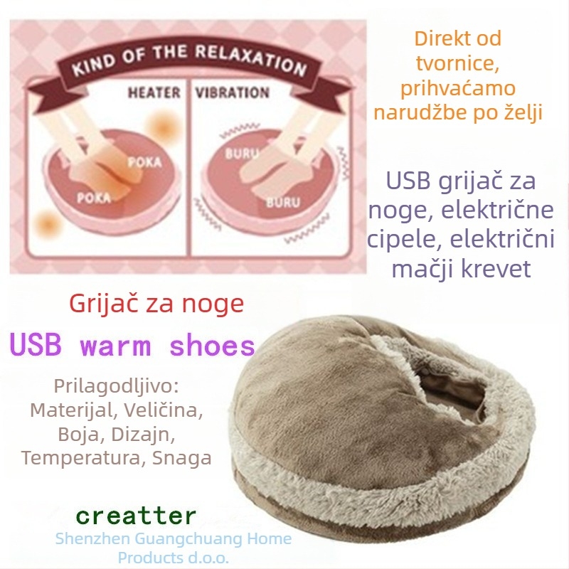 USB grijaće papuče – unisex, unutarnji coral fleece/polar fleece, protuklizna potplata, kućna obuća