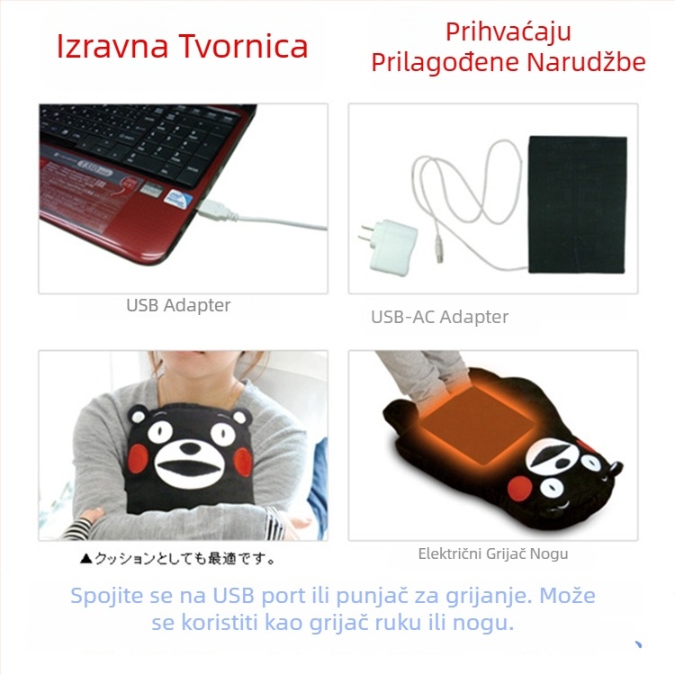 USB grijaće papuče za stopala, plišani gornji dio, potplat od termoplastičnog elastomera, unisex, dizajn s omotačem pete