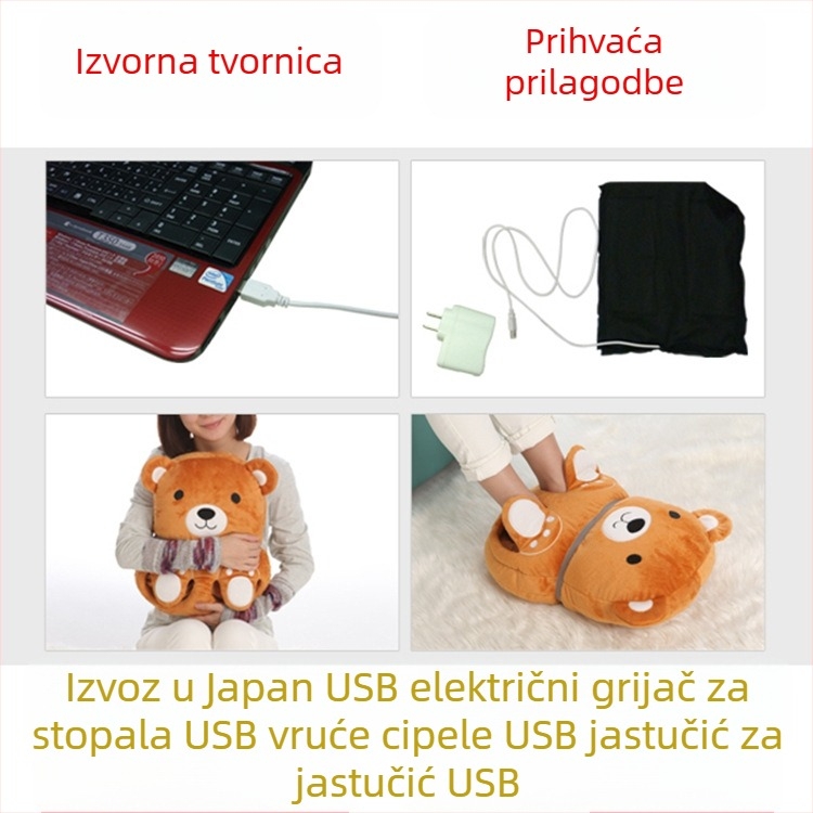 Creatter USB električne papuče za zagrijavanje stopala – Cartoon stil, gornji dio od velura, potplat od elastomera, obujmica pete