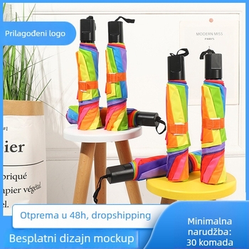 3-slojni preklopni kišobran s ravnim rubom, 8 čeličnih rebara, tkanina 170T otporna na udarce, čelični stabljika, plastična ručka, ručno otvaranje i zatvaranje, mogućnost prilagodbe, poslovni dar