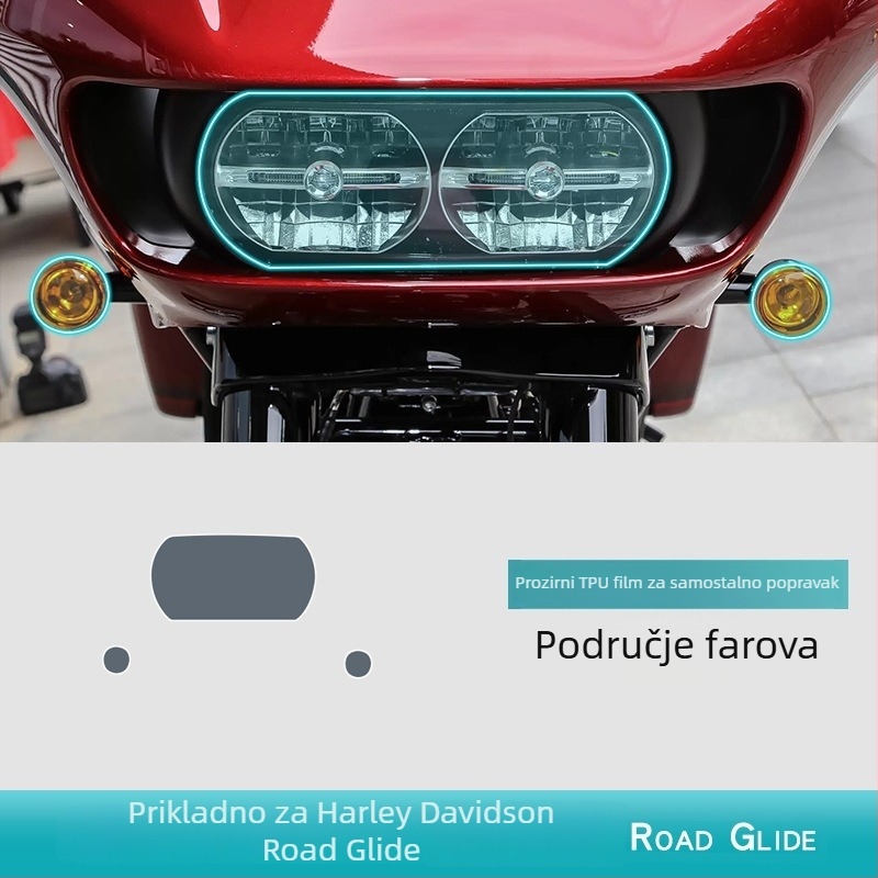 TPU zaštitna folija za Road Glide motocikl — materijal: TPU; funkcija: otpornost na visoke/niske temperature; lokacija: središnji upravljački sklop; kompatibilnost: univerzalna