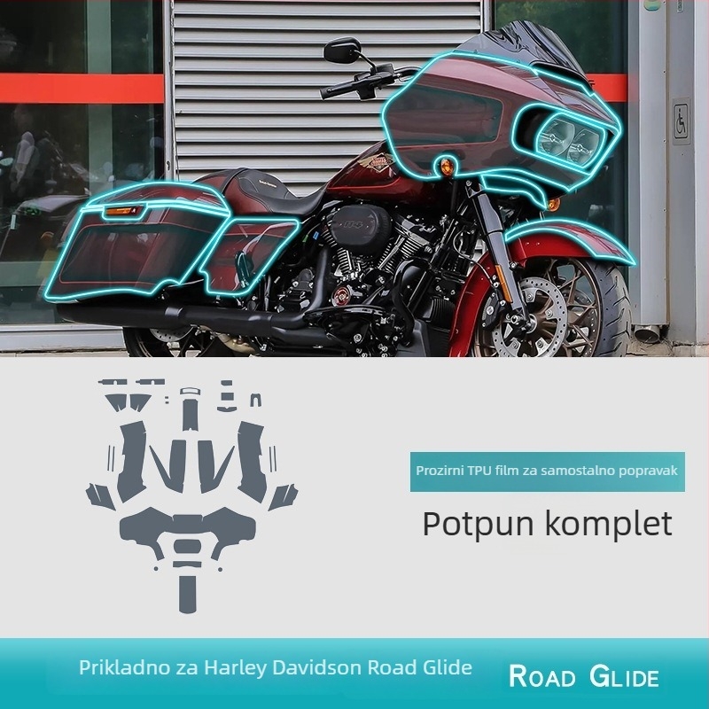 TPU zaštitna folija za Road Glide motocikl — materijal: TPU; funkcija: otpornost na visoke/niske temperature; lokacija: središnji upravljački sklop; kompatibilnost: univerzalna