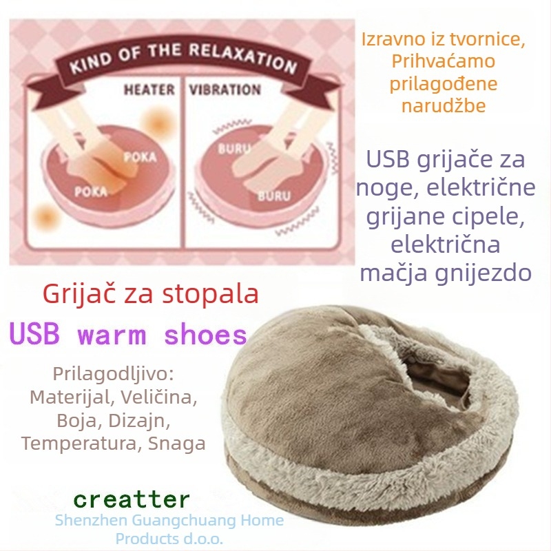 Creatter Unisex USB Grijane Papuče s Grijanom Uložkom, Gornji Dio od Koralnog Flisa, Protuklizna Potplat, Pokrov Pete
