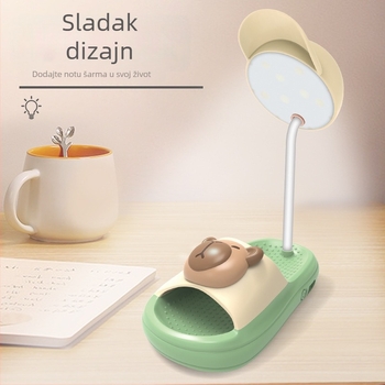 Karikaturalna mini papuča stolna lampica — USB napajanje, osnovno osvjetljenje, plastično sjenilo, gumbasti prekidač, stil crtani film