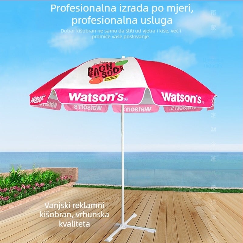 Veliki suncobran s digitalnim otiskom za štandove, UV zaštita, otporan na vjetar, vanjska reklama — izrađeno po narudžbi