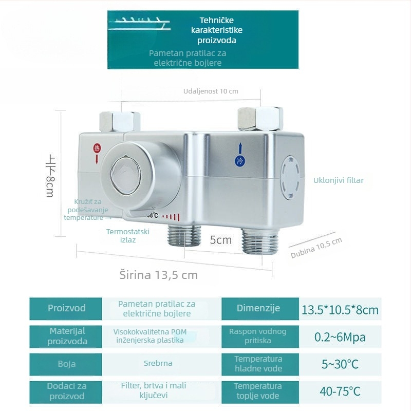 Električni bojler za vodu s pametnim termostatom i termosatskim tuš ventilem | konstantna temperatura | CE certifikat