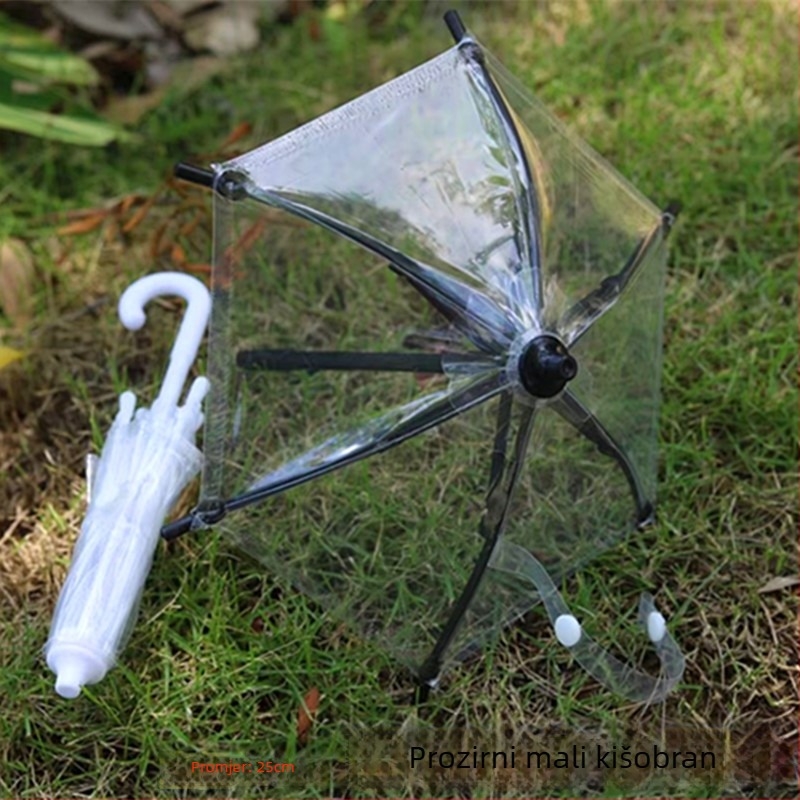 Prozirni mini kiš za lutke (BJD) – PVC platno, 6 rebara, vlaknaste rebara, plastična drška, UPF > 50