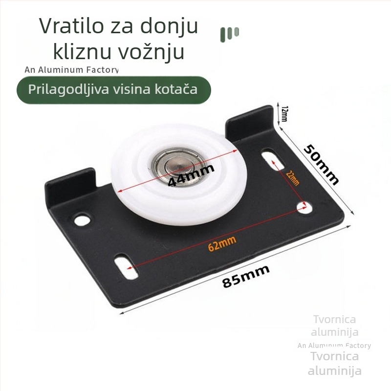 Teški kotačić za drveni klizni ormar — Materijal: hladno valjani čelik + najlon; Promjer osovine: vidi nacrt; Maksimalno opterećenje: vidi nacrt; Marka: Light Elephant