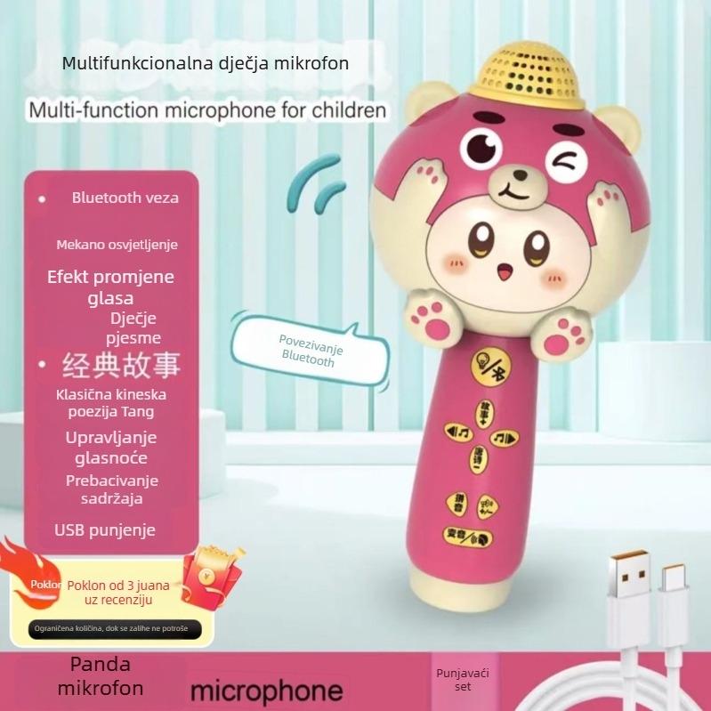 Edukativni dječji mikrofon — Bluetooth, Snimanje, USB punjenje, Povezivanje s mobilnom aplikacijom (Materijal: Plastika; Dob: 4–6 godina; Napajanje: USB)