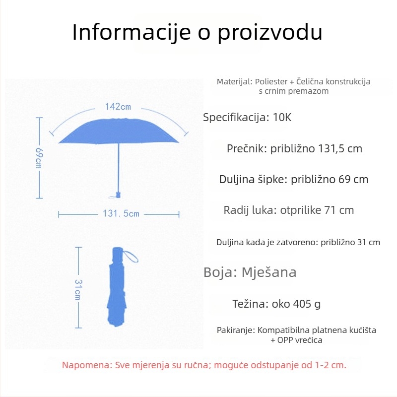 Trostruki invertirani kišobran s otpornošću na vjetar, poliestersko platno, čelične rebra, legirani štap, vlaknasta ručka, 10 rebara, ručno otvaranje, prilagodba dostupna, za odrasle, UPF <40