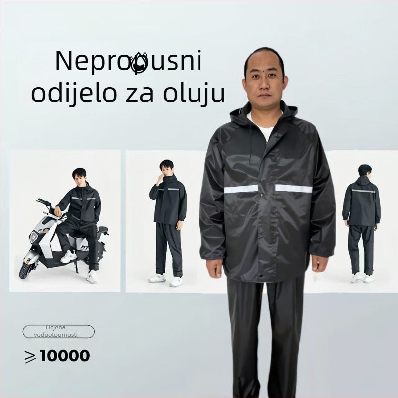 Split komplet kišnog kaputa i kišnih hlača od Oxford tkanine za odrasle, reflektirajući elementi, vodootporni sloj s PVC ljepilom, za vožnju biciklom na otvorenom
